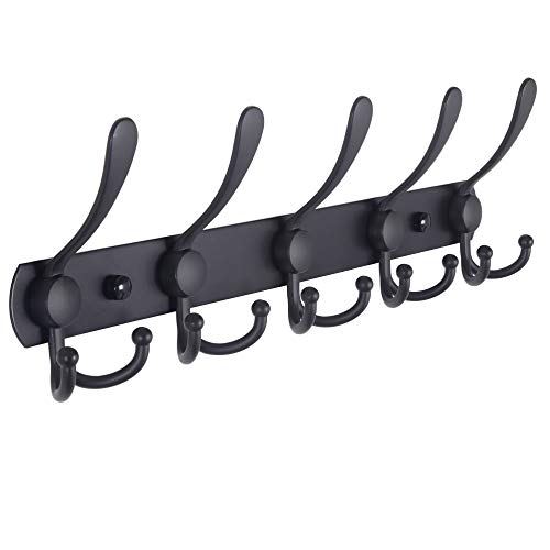 Coat Rack Wall Mounted - 5 Tri Hooks, Heavy Duty, Stainless Steel, Metal Coat Hook Rail for Coat Hat Towel Purse Robes Mudroom Bathroom Entryway,Black - color: Black, size: L=16" (1 Pcs)