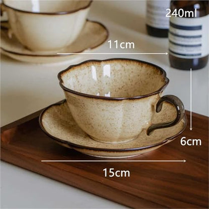 Ceramic Afternoon Tea Cup And Saucer Set, Home Cafe, Office Teaware, Coffee Mug With Handle, Novel Gift, 240ml(Color-A) - color: Color-a