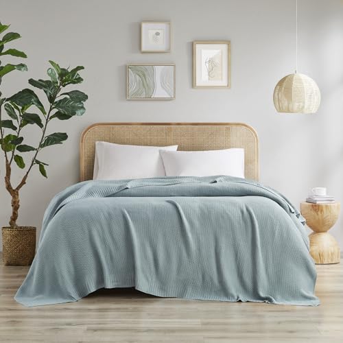 INK+IVY Bree Knit All Season Blanket for Summer, Full/Queen, Light Blue | Ultra Soft, Acrylic, Breathable Fabric for Bed or Couch, Lightweight, OEKO-TEX Certified - color: Light Blue, size: Full/Queen (90 in x 90 in)