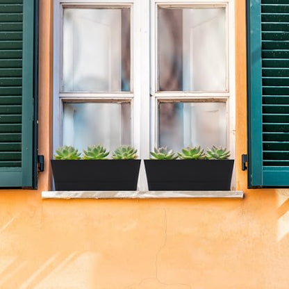 GREANER Black Rectangle Window Boxes, 3 Pack 12x3.8 Inch Herb Planters with Tray, Indoor Succulent Cactus Mint Plastic Pot for Windowsill, Garden Balcony, Office Outdoor Decoration - size: 3Packs/12x3.8in-black