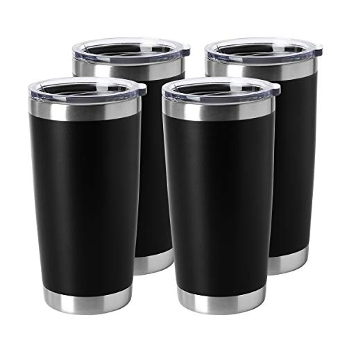 HASLE OUTFITTERS 20oz Stainless Steel Tumblers Bulk, Insulated Travel Cup with Lid, Double Wall Vacuum Coffee Mug for Cold & Hot Drinks 4 Pack, Black - color: Black-A, size: 4 Count (Pack of 1)