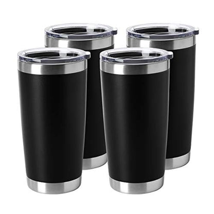 HASLE OUTFITTERS 20oz Stainless Steel Tumblers Bulk, Insulated Travel Cup with Lid, Double Wall Vacuum Coffee Mug for Cold & Hot Drinks 4 Pack, Black - color: Black-A, size: 4 Count (Pack of 1)