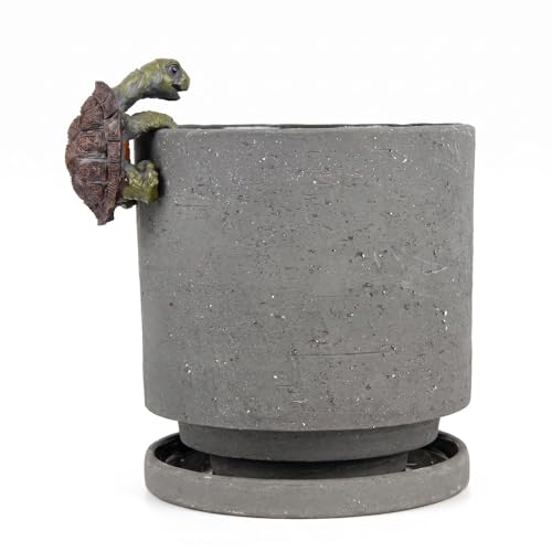Nihow Ceramic Plant Pot with Resin Figure for Idoor Plants,5.7 Inch,Gray | Drainage Hole and Saucer, Indoor Use, Home Garden Patio Office - color: Charcoal Gray+rt, size: 5.7 Inch