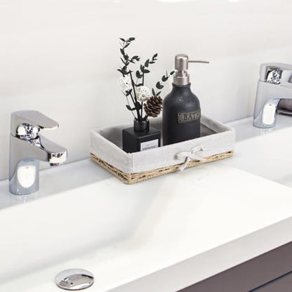 Bathroom Tray Wicker Toilet Paper Basket Toilet Tank Trays for Countertop Storage Behind Bathroom Tray Organizer Toilet Tank Top Basket Suitable for Any Home Décor Style (9.8x5.9x2.36 In, Beige)