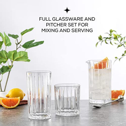 JoyJolt Drinking Glasses Set of 8, Alina Ribbed Glassware. 12oz Rocks Glass and 14oz Highball Glass set. Cocktail Glasses, Iced Coffee Cup or Water cups. Heavy Base Glassware Set - style: Fluted Glasses