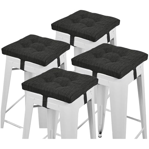 baibu 12 Inches Memory Foam Square Seat Cushion Set of 4, Dual-Layer Design Bar Stool Square Seat Cushion with Ties - 4 Pads Only, Gray-Black (12'' (30CM)) - color: Gray-black, size: 12x12x1.5 Inch (Pack of 4)