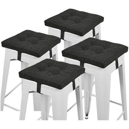 baibu 12 Inches Memory Foam Square Seat Cushion Set of 4, Dual-Layer Design Bar Stool Square Seat Cushion with Ties - 4 Pads Only, Gray-Black (12'' (30CM)) - color: Gray-black, size: 12x12x1.5 Inch (Pack of 4)