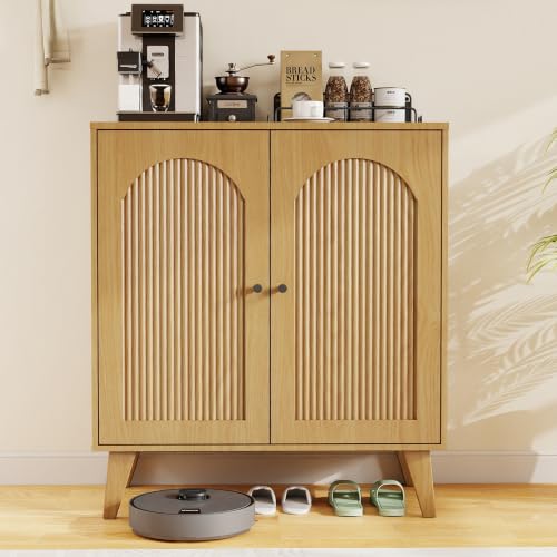 Sideboard Buffet Cabinet with Storage,Accent Cabinet,Storage Sabinet | Farmhouse Coffee Bar Cabinet with Adjustable Shelf & Solid Wood Legs for Living Room, Kitchen, Entryway, Natural*2 pc - color: Natural*2