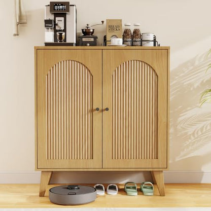 Sideboard Buffet Cabinet with Storage,Accent Cabinet,Storage Sabinet | Farmhouse Coffee Bar Cabinet with Adjustable Shelf & Solid Wood Legs for Living Room, Kitchen, Entryway, Natural*2 pc - color: Natural*2