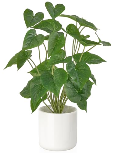 Mkono Fake Plants in Ceramic Pot, 17" Potted Artificial Plants Home Decor | Realistic Faux Green Leaf Plant with White Planter, Fake Pothos, for Desk Shelf Table Office Bathroom Bedroom Decoration - color: White, size: Large