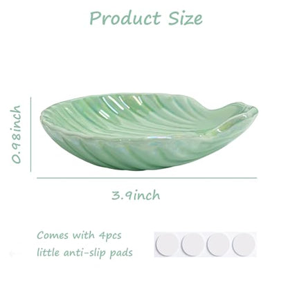 Ceramic Shell Ring Holder Dish, Small Shell Trinket Dish, Beachy Jewelry Plate for Earrings Necklace Valentine's Mother's Day Christmas Birthday Gifts for Women, 3.9", Ice Green Iridescent Surface - color: Ice Green