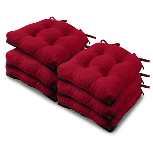 Basic Beyond Chair Cushions for Dining Chairs 6 Pack, Chair Cushion with Ties and Non Slip Backing, 15.5 x 15.5 inches Tufted Chair Pads for Dining Chairs, Red - color: Red, size: 6 Count(Pack of 1)