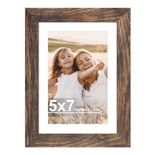 Hongkee 5x7 Picture Frame with Real Glass Wood Frame, 1 Pack (with Mat 4x6) | Rustic Brown, Display 5 x 7 No Mat for Wall and Tabletop for Photos, Artwork; Fits Home, Office & Gallery Wall Decor - color: Rustic Brown, size: 5X7 in