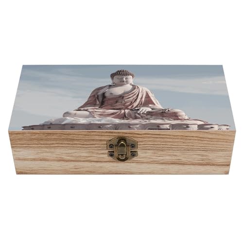 Wood Storage Box White StatueRetro Decorative Organizer with for Photos Letters Keepsakes for Home Study Desk