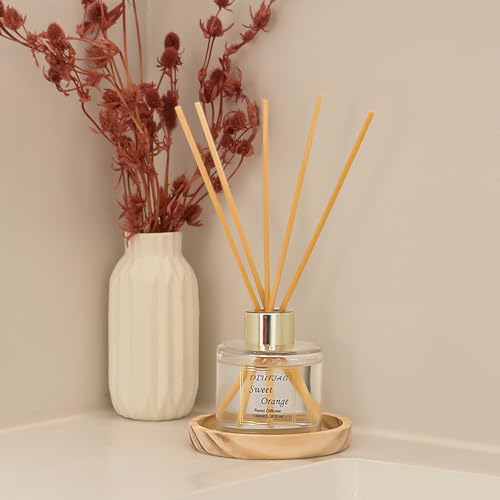 100ml Scent Diffuser with 6 Fiber Sticks, 3.5 oz Reed Diffuser Set | Aromatherapy Fragrance Diffusers Air Fresheners for Home Bedroom Bathroom (Orange)