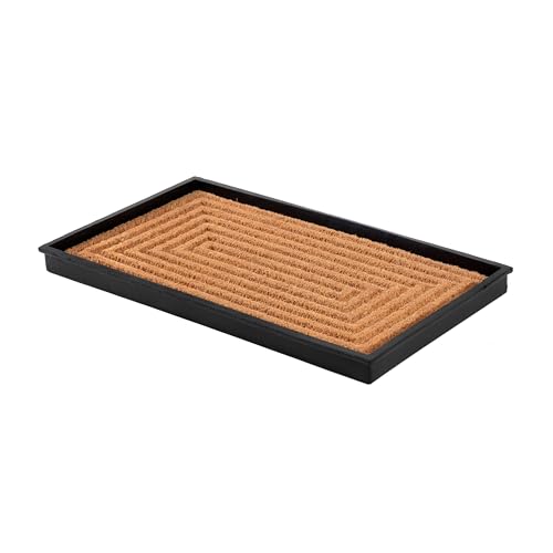 Anji Mountain Heavy Duty Waterproof Rubber Shoe Storage Mat Organizer/Boot Storage Tray Multi Use for Entryway with Coir, Tan Rectangle Embossed Insert, Fits 2 Pair (24.5" Wide) - color: Tan Rectangle Embossed, size: 24" x 14" x 1.5"