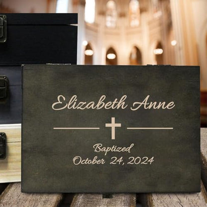 Personalized Memory Box for Keepsakes Baptism Gifts First Communion Christening Wooden Gift Box - Storage Box for Girls, Boys Custom Engraved Keepsake Boxes for Jewelry Memento Photos Storage - style: 2. Baptism Designs