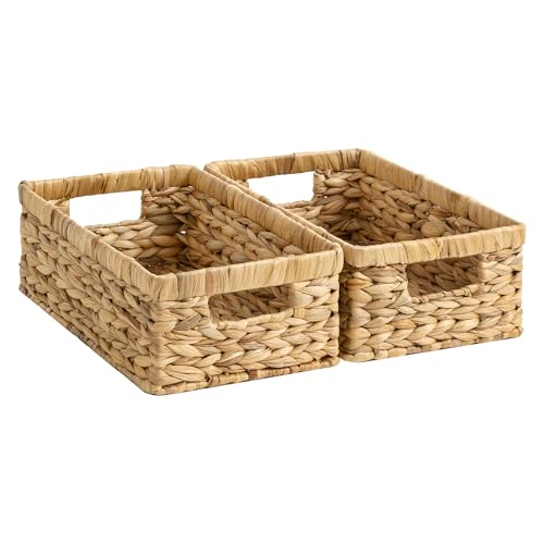 StorageWorks Wicker Storage Baskets for Shelves, Decorative Baskets, 2-Pack | Water Hyacinth Rectangle Wicker Baskets for Organizing, Bathroom Basket Organizer,Pantry Organizers and Storage,Woven Baskets - color: Natural (Water Hyacinth), size: 2x 13"L x