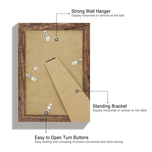 iRahmen 6x9 Picture Frame Set of 4, High Definition Real Glass Rustic Wood Frame, 6 x 9 Photo Frames for Tabletop Display and Wall Mounting - color: Brown, size: 6X9