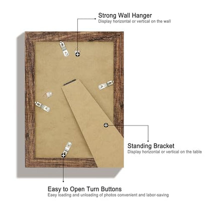 iRahmen 6x9 Picture Frame Set of 4, High Definition Real Glass Rustic Wood Frame, 6 x 9 Photo Frames for Tabletop Display and Wall Mounting - color: Brown, size: 6X9