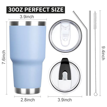 30 oz Tumbler with Lids and Straws Double Wall Vacuum Insulated Tumbler Cup,Stainless Steel Leak-proof Thermal Tumbler Travel Coffee Mug for Cold and Hot Drinks,Baby Blue - color: Sky Blue, size: 30 Ounces