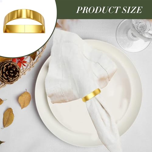8 Pcs Gold Napkin Rings-Stainless Steel Napkin Rings(Semicircle) | Metal Napkin Ring for Table Settings Wedding Christmas Party Dinner Table - size: 8 Gold