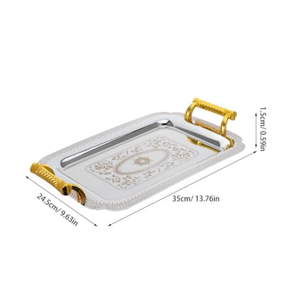 ABOOFAN European Style Tray with Double Handles Retro Fruit Tray for Serving Food 13.77 X 9.64 X 0.59 in Vintage Serving for Home Kitchen Dining Ktv