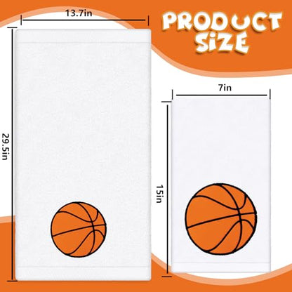 JarThenaAMCS 2Pcs Basketball Hand Towels Cotton Embroidered Bathroom Towel Sports Ball Absorbent Bath Towel for Hand Drying Cleaning Cooking, 29.5 x 13.7 Inch