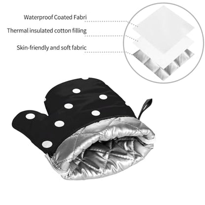 Black and White Polka Dot Oven Mitts and Pot Holders Set of 4 Non-Slip Oven Gloves Hot Pads for Kitchen Baking Cooking Grilling