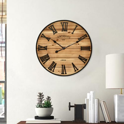 24 Inch Farmhouse Wall Clock - Antique Rustic Wood Finish, Silent Battery-Operated Timepiece with Stylish Decor for Home, Office, Kitchen, Bedroom & Living Room - size: 24 Inch