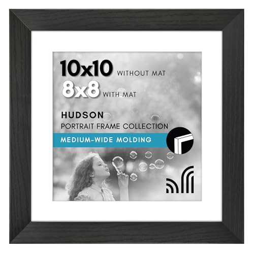 Americanflat 10x10 Picture Frame - Matted to 8x8 - Engineered Wood - Black | Shatter-resistant glass, wall or tabletop display with included easel, sawtooth hangers included, secure turn-tab backing - color: Black, size: 10x10