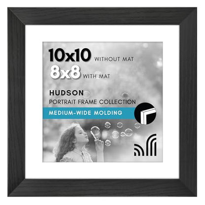 Americanflat 10x10 Picture Frame - Matted to 8x8 - Engineered Wood - Black | Shatter-resistant glass, wall or tabletop display with included easel, sawtooth hangers included, secure turn-tab backing - color: Black, size: 10x10