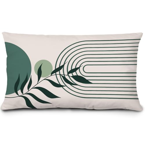 Green Boho Abstract Pillow Cover 12x20 Inches,Sage Green and Tropical Leaf Outdoor Decor for Bedroom Living Rooms,Mid Century Abstract Art Farmhouse Lumbar Cushion Cover for Couch Bed - color: Green Boho Tropical Leaves, size: 20" x 12" (Pack of 1)