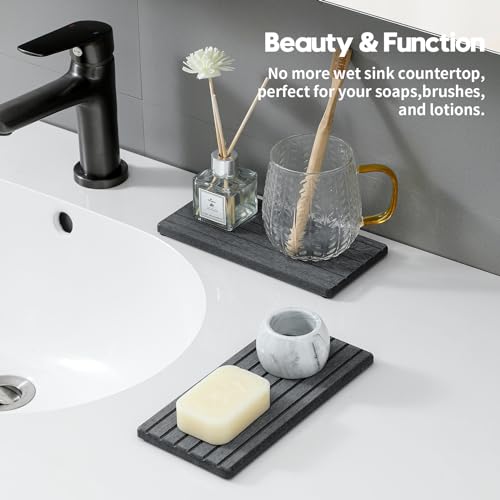 2PCS Diatomite Water Absorbing Stone Drying Tray Mat for Bathroom & Kitchen Counter, Instant Dry Drink Bar Coaster, Vanity Sink Caddy Organizer, Dish Soap Sponge Holder, Dark Gray, 8"x3.8" - color: 2pcs - 8"x 3.8" - Dark Gray
