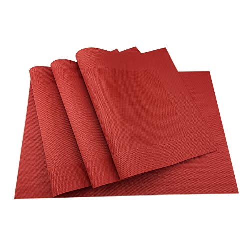Vinyl Red Placemats Heat Resistant Dining Table Mats Non-Slip Washable Place Mats Set of 6 （Red） - color: Red