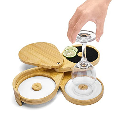Margarita Salt Rimmer Set,1 Pack 3 Tier Bar Glass Rimmer Bamboo Wood Sugar Salt Box with Sponge,Bartender Tool for Cocktail and Margarita - size: Salt Rimmer-Wood*1