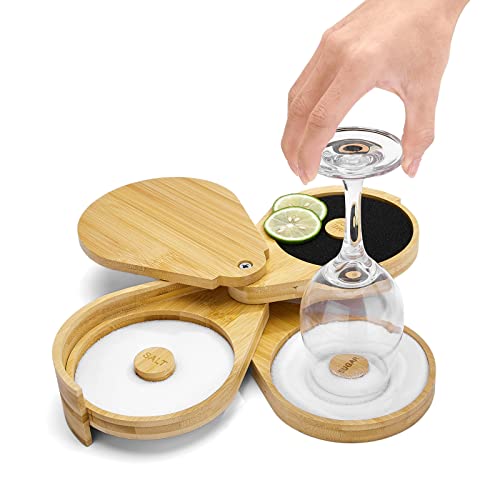 Margarita Salt Rimmer Set,1 Pack 3 Tier Bar Glass Rimmer Bamboo Wood Sugar Salt Box with Sponge,Bartender Tool for Cocktail and Margarita - size: Salt Rimmer-Wood*1