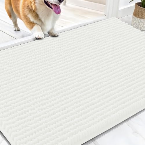 OLANLY Dog Door Mat for Muddy Paws 30x20, Extra Absorbent Chenille Mud Mat | Ivory, Absorbs Moisture and Dirt, Non-Slip Machine Washable Doormat, Quick-Drying Indoor Entryway Floor Mat for Dogs - color: Ivory, size: 30" X 20"