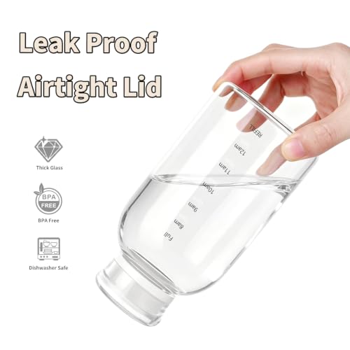 Glass Water Bottles with Lids, 15oz Juice Bottles, Glass Bottles with Straws and Time Marker, Reusable Water Bottle, Leak Proof Drinking Jars for Smoothies, Juicing, Milk,Bubble Tea - size: 15oz