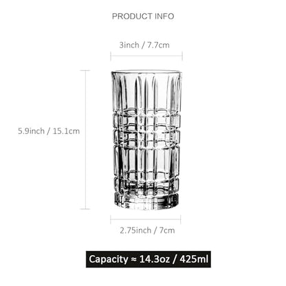 Highball Glasses Set of 6, Tall Beverage Glasses Collins for Water, Juice, Cocktails, Beer, Soda, Wine (14 OZ) - style: Style D