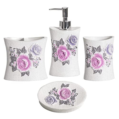 Zahari Home 4pc Michelle Bathroom Accessories Sets Lotion Pump, Tumbler, Tooth Brush Holder and Soap Dish Unique Design Floral Bathroom Set - color: Michelle, style: 4 Piece Set