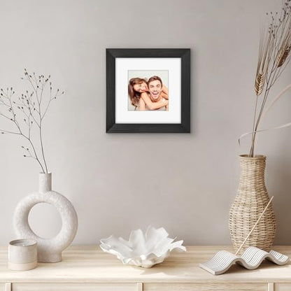 Americanflat 8x8 Picture Frame - Matted to 5x5 - Engineered Wood - Black | Shatter-resistant glass, wall or tabletop display with included easel, sawtooth hangers included, secure turn-tab backing - color: Black, size: 8x8