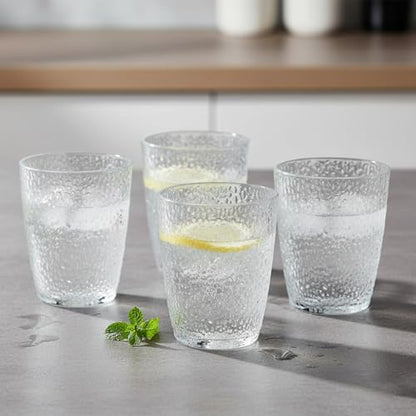 Acrylic Drinking Glasses, Reusable Plastic Cups Water Tumbler (Clear) | Textured Acrylic Drinkware with Stackable Design, Unbreakable Cups for Juice, Parties, Bars and Home Use, Dishwasher Safe - color: Clear