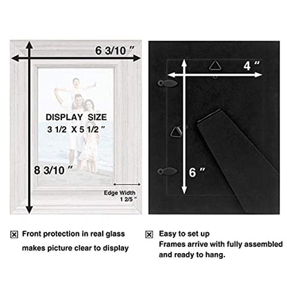 4x6 Picture Frames (3 Pack, White) Rustic Photo Frame Set with High Definition Glass for Wall Mount & Table Top Display - color: Distressed White, size: 4x6