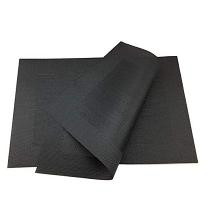 Vinyl Black Placemats Heat Resistant Dining Table Mats Non-Slip Washable Place Mats Set of 6 （Black） - color: Plaid-black