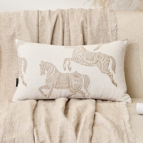 Lumbar Pillow Covers 12x20 inches, Double Sided Horse Pattern Chenille Jacquard Embroidered Decorative Throw Pillows Cover, Luxury Couch Cushion Cover for Bed Sofa Living Room Bedroom - color: Horse, size: 20" x 12" (Pack of 1)