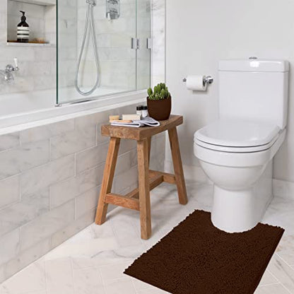 Bathroom Rugs Sets 2 Piece, Luxury Chenille Bath Mat Set, Soft Plush Anti-Slip Bath Rug + U-Shaped Toilet Mat. Microfiber Shaggy Carpet, Super Absorbent (24” x 36” & 20” x 24” U, Brown) - color: Brown, size: 2 Piece Set - Large