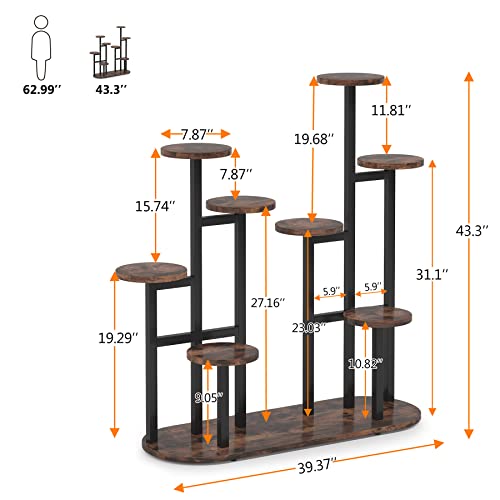 LITTLE TREE Multi-Tiered 11 Potted Plant Stand Indoor Tall Plant Shelf Flower Stands Plant Rack for Garden Balcony Living Room, Rustic Brown