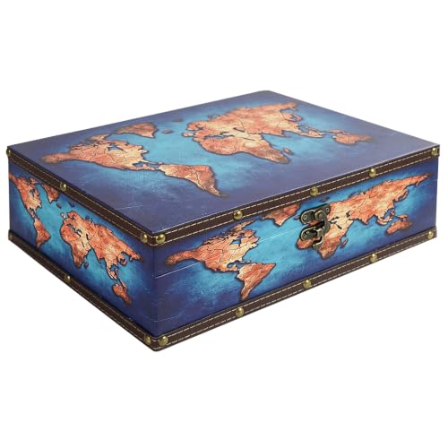 DreamsEden Large Wooden Decorative Box - Vintage Storage Keepsake Memory Chest Romantic Timeless Home Decor (Blue Map) - color: Blue Map