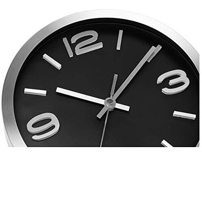 Bernhard Products Modern Wall Clock 10 Inch Black & Silver Silent Non Ticking Battery Operated Metal Round Elegant Quality Quartz, Kitchen Home Office Clock with 3D Numbers, Easy to Read - color: Silver & Jet Black